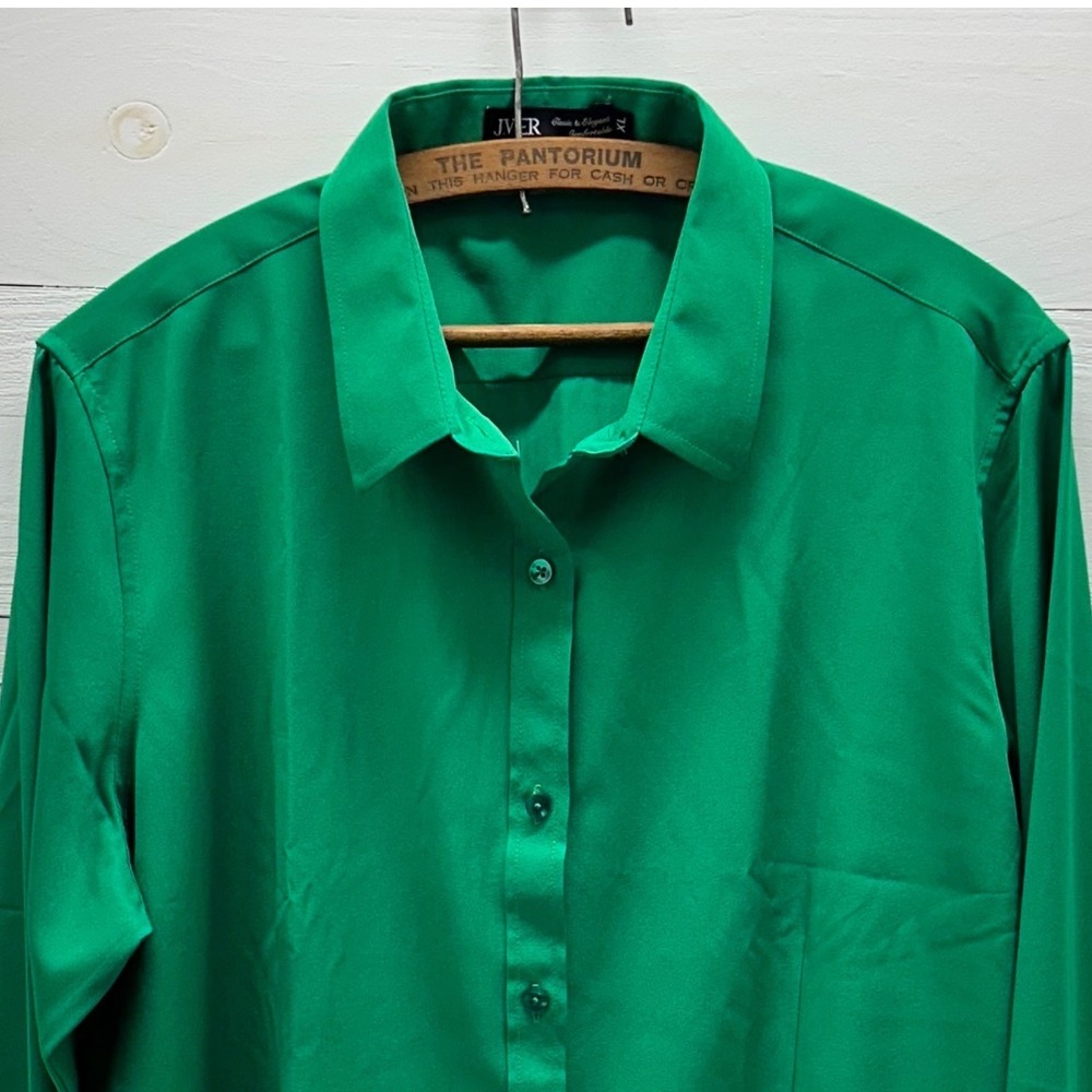 J.VER Button Down Shirt Women XL Green Excellent Long Sleeve Office Professional